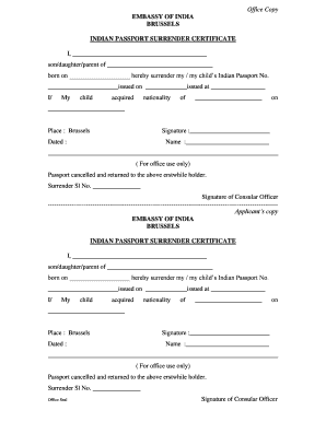 Indian Passport Surrender Application Form PDF Uk