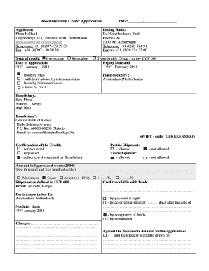 Irrevocable Documentary Credit Application  Form