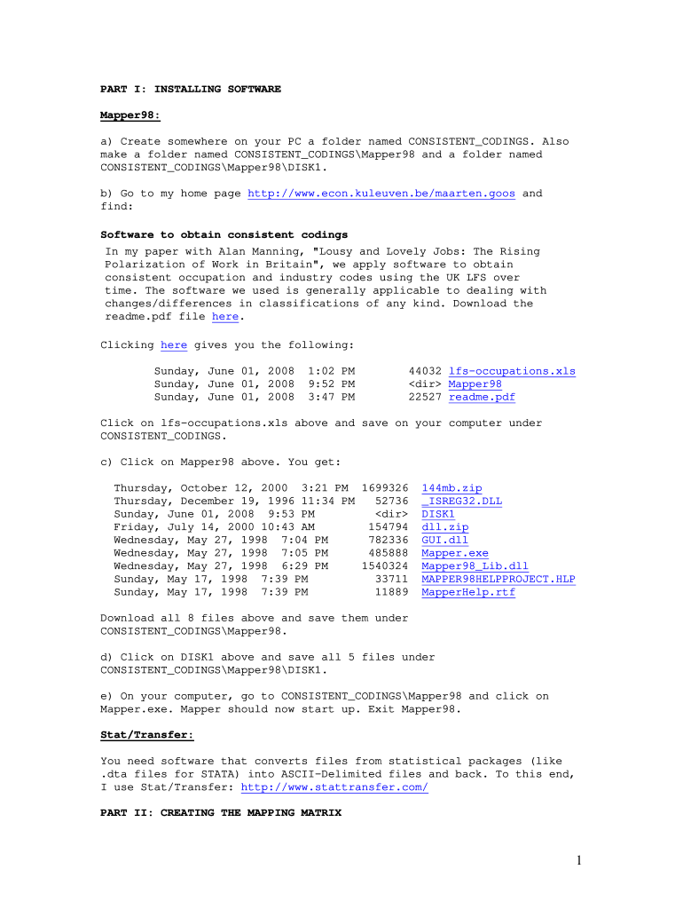 PART I INSTALLING SOFTWARE Mapper98 a Create Somewhere    Econ Kuleuven  Form