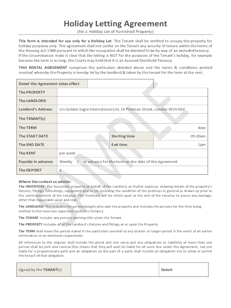 Holiday Letting Rental Contract and Invoice Holiday Rentals Homeaway  Form