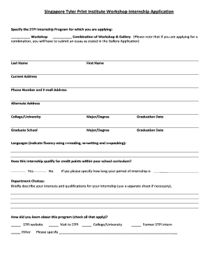 Internship Application Template  Form