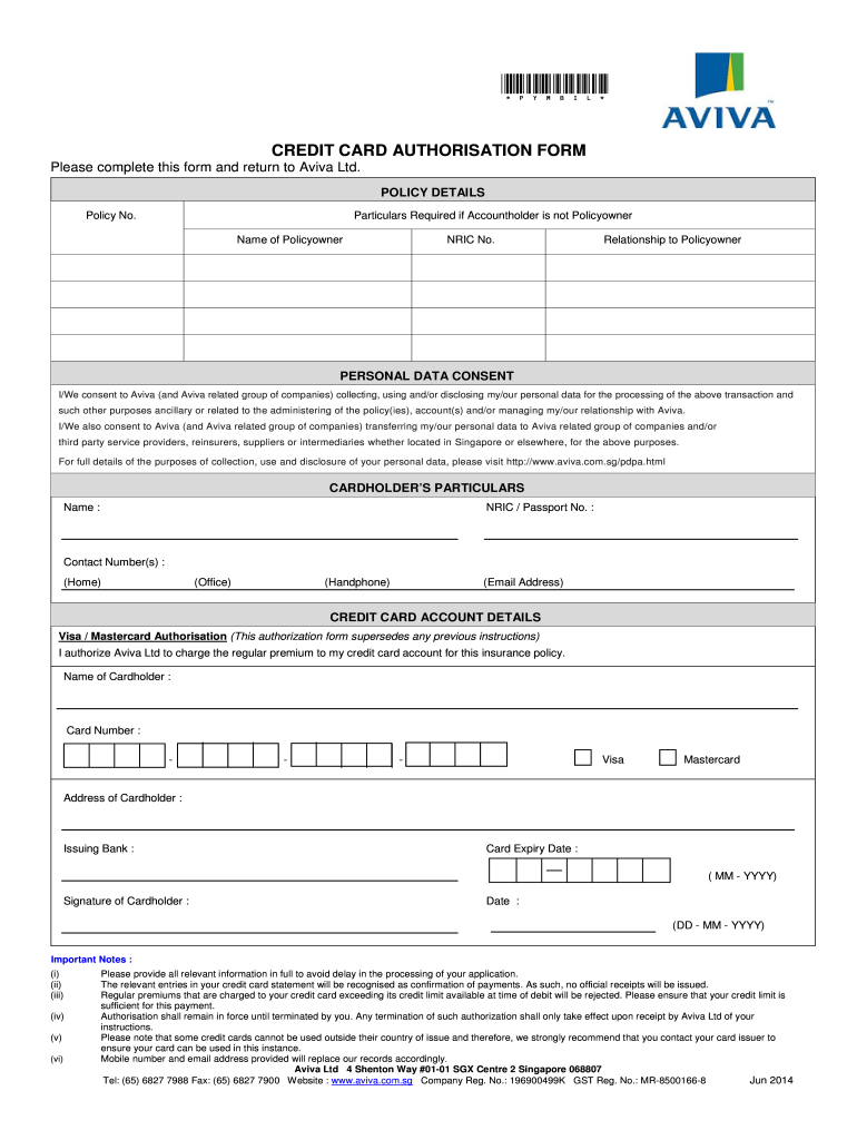  Aviva Credit Card Form 2013