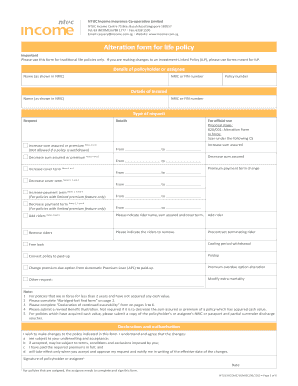 LIFE POLICY ALTERATION FORM NTUC Income