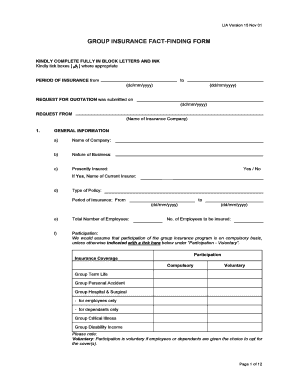 Fact Finding Sheet for Life Insurance  Form