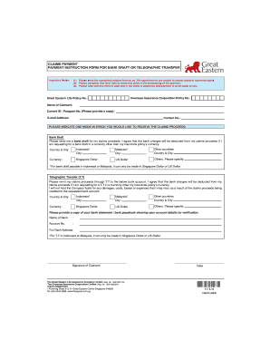 Claims Payment Payment Instruction Form for Great Eastern Life