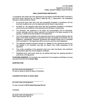 Final Acceptance Certificate Template  Form