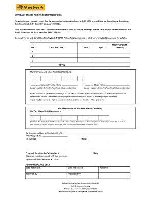 Maybank Treat Point Redemption Catalogue  Form