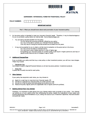 Aviva Withdrawalsurrender Form