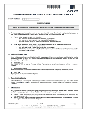 Aviva Bond Surrender Form