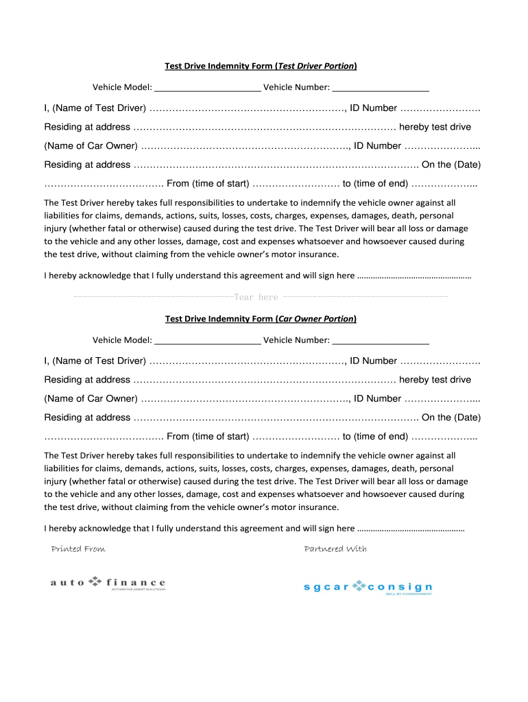 Test Drive Agreement  Form