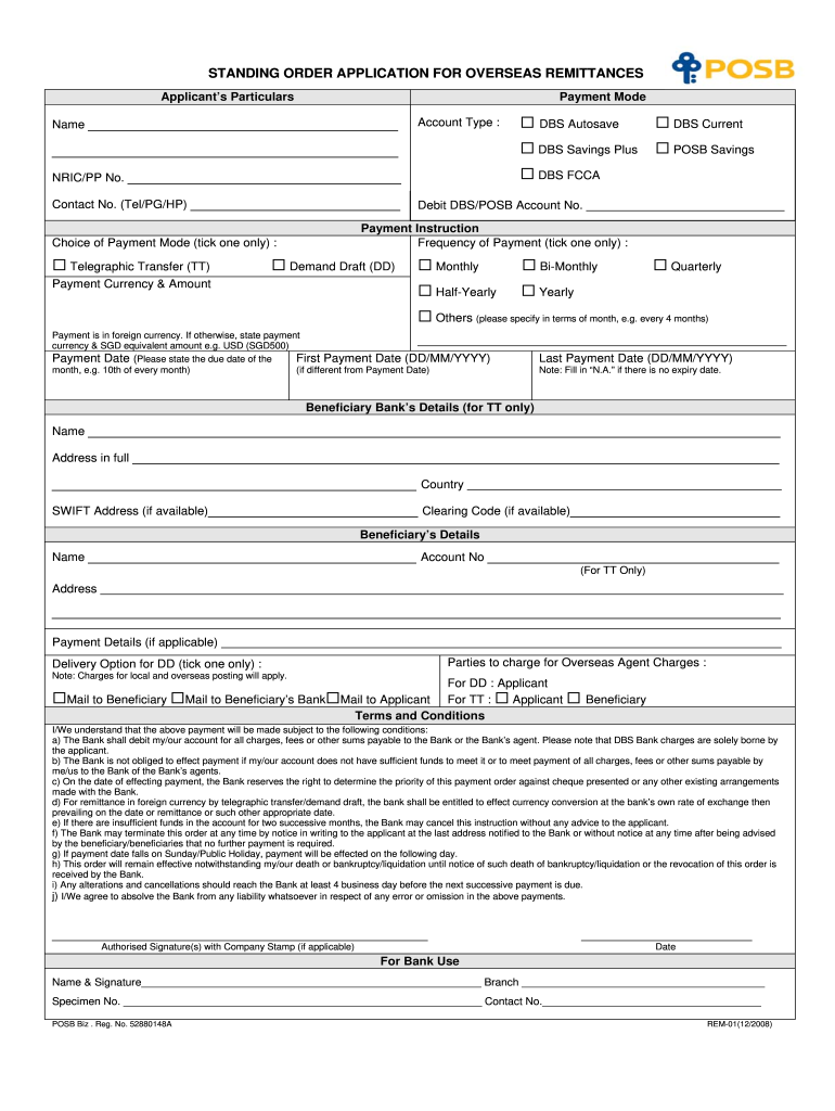 Get and Sign Standing Order Application 2008-2022 Form