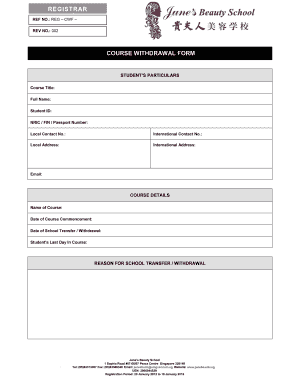 Withdrawal Form from Beauty School