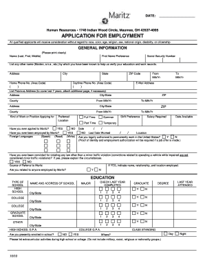 Maumee, OH Application Maritz Research  Form