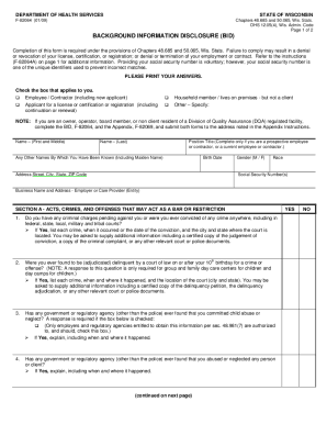 Background Information Disclosure BID Form Wisconsin - Fill Out and Sign  Printable PDF Template | signNow