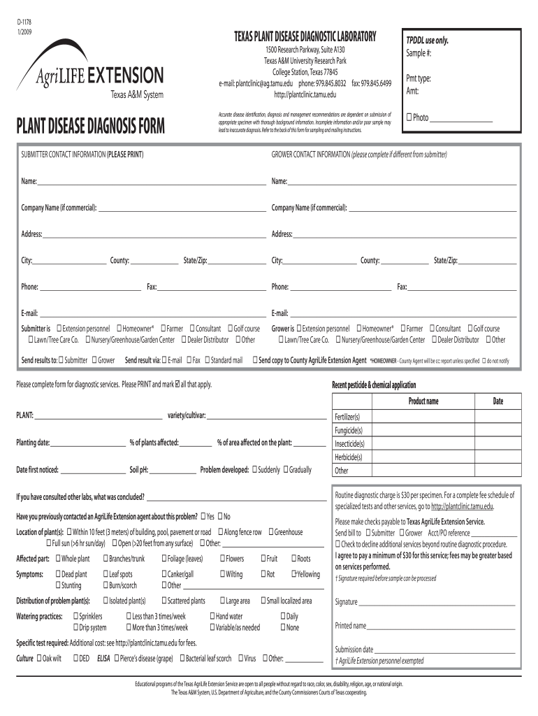  PLANT DISEASE DIAGNOSIS FORM 2009