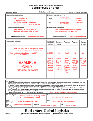 Nafta Form Filled Out