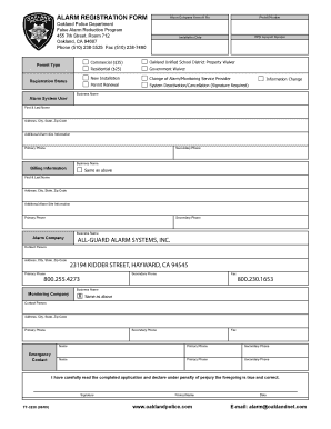 Oakland Alarm Permit  Form