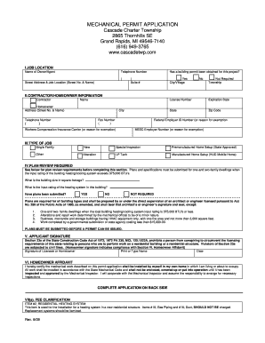 Cascade Township Mechanical Permit Form