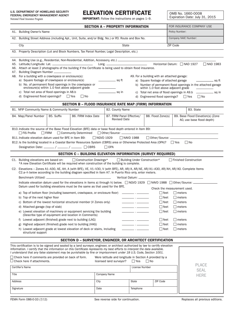  Elevation Certificate Form 2012