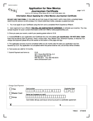 New Mexico Journeyman Electrician License Application  Form