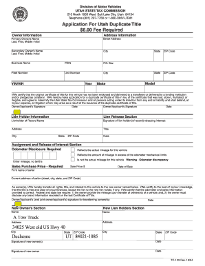 Utah Duplicate Title Online  Form