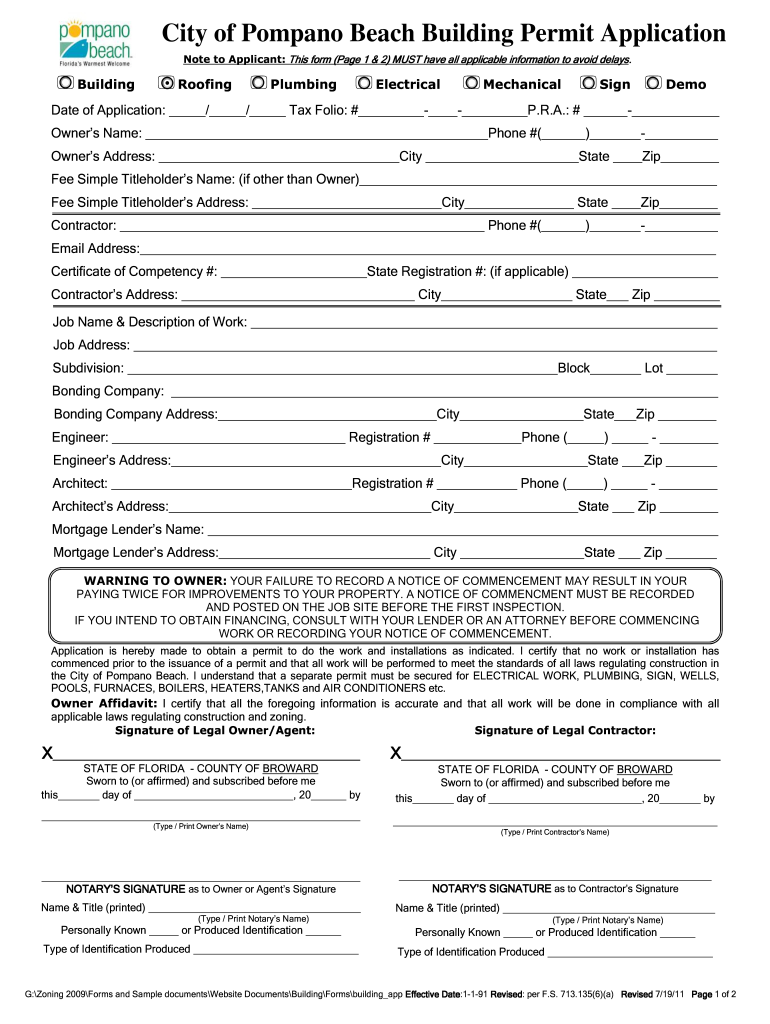  City of Pompano Beach Permit Search 2011-2024