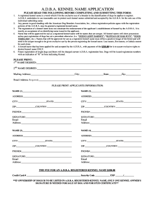 Adba Kennel Registration  Form