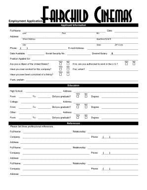 Fairchild Cinemas Job Application  Form