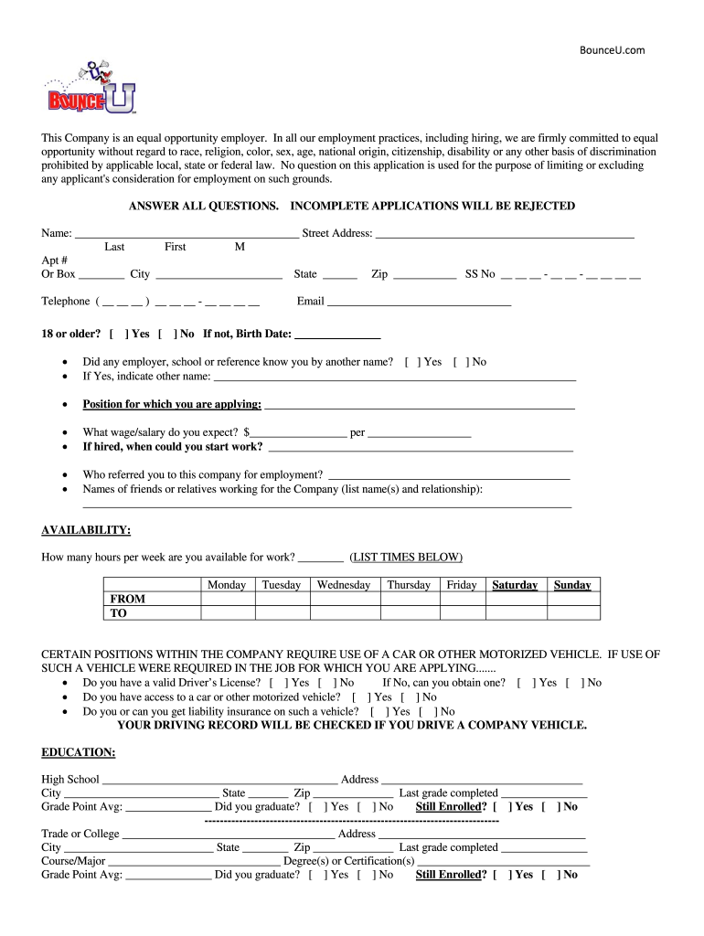 Bounceu Application Online  Form