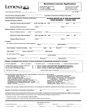 Business License Application City of Lenexa  Form