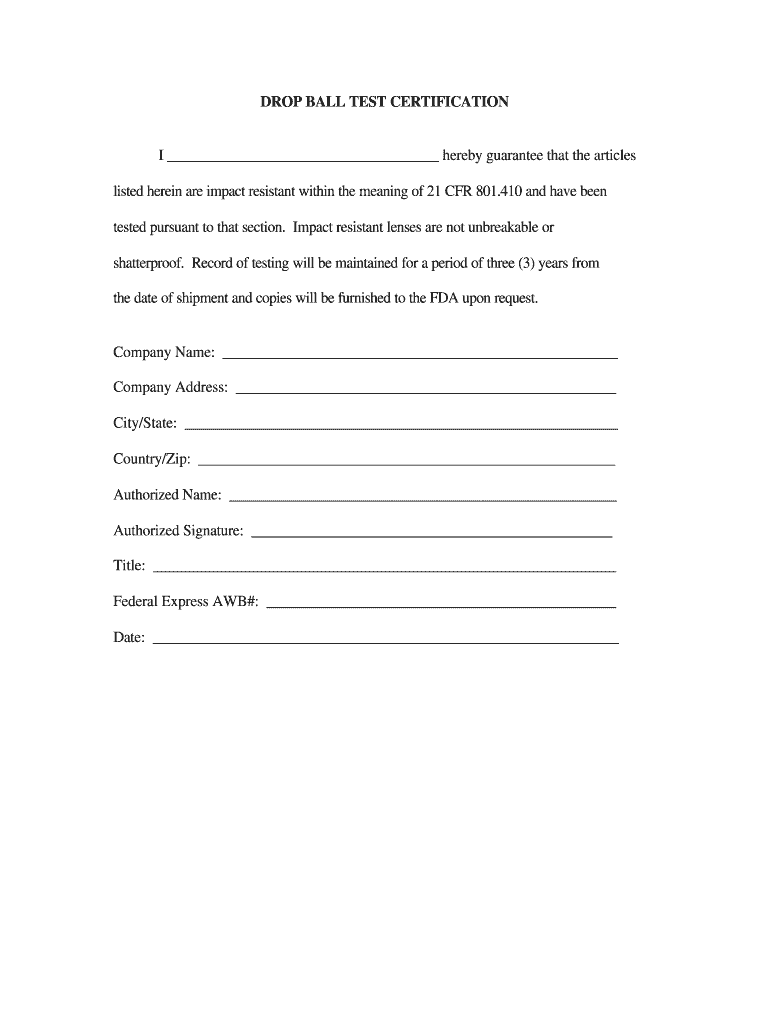 Drop Ball Certificate  Form