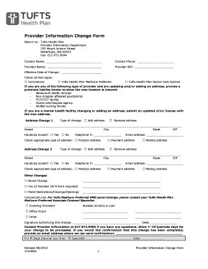 Tufts Provider Information Change Form