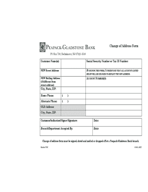 Change of Address Form Peapack Gladstone Bank