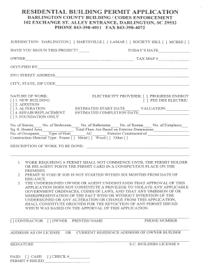 Darlington County Building Permits  Form