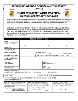 ONLINE MRGCD Employment Application Middle Rio Grande  Form