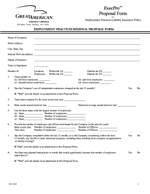 Great American Insurance Group Employment Practices Proposal Form