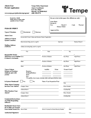 Tempe Alarm Permit  Form