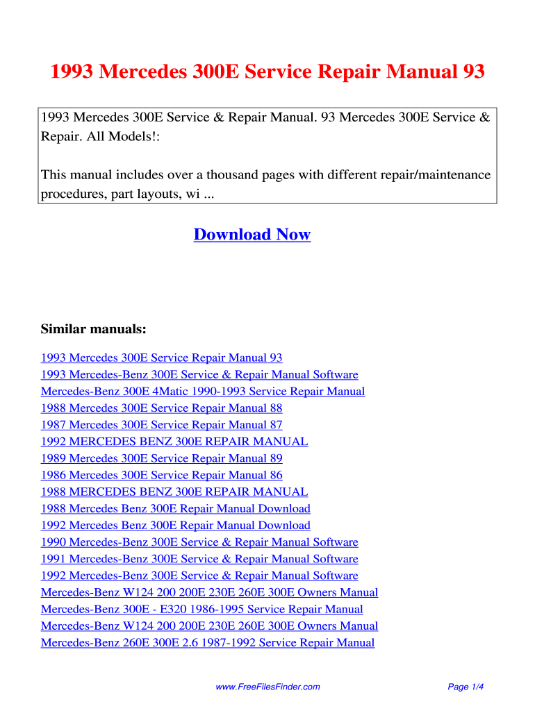 Get and Sign Mercedes 300e Repair Manual Download 1993-2022 Form