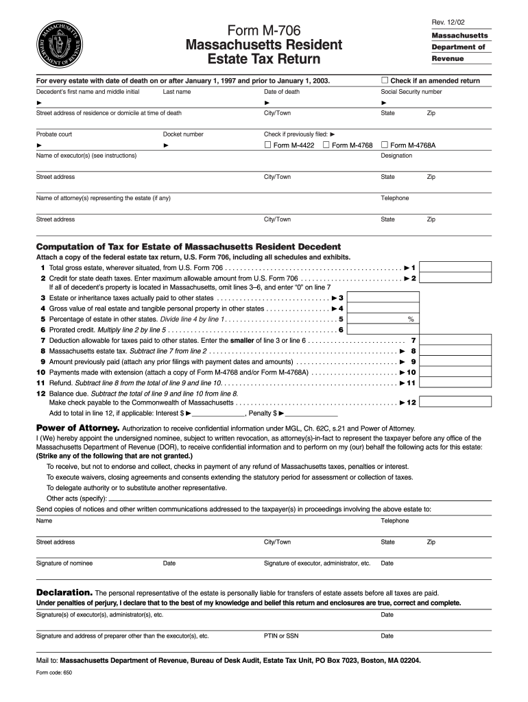 Get and Sign Massachusetts M 706 Amended Return Form 2018