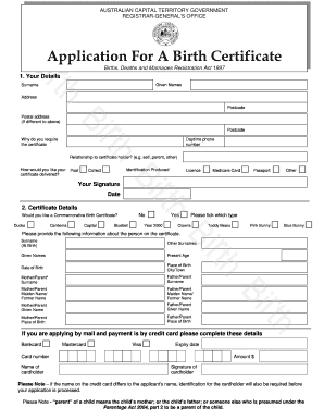 Birth Certificate Application Form