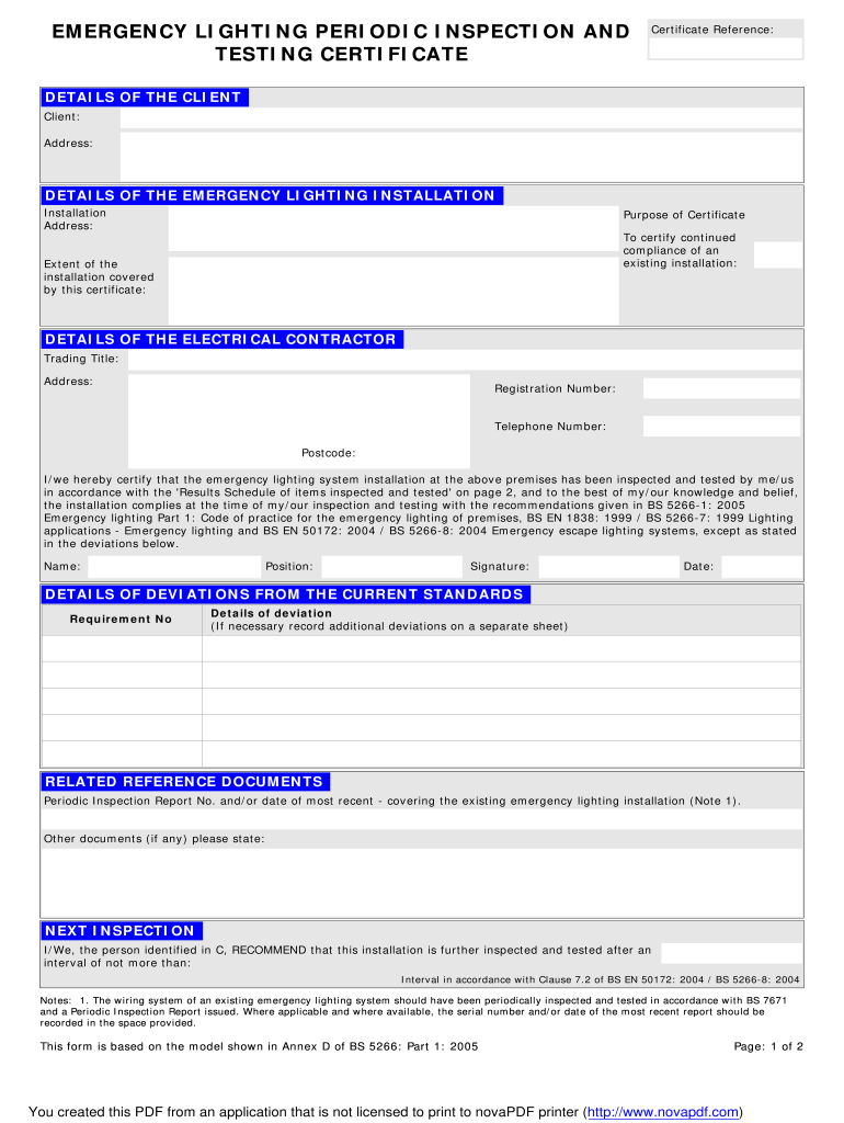 Emergency Lighting Certificate  Form