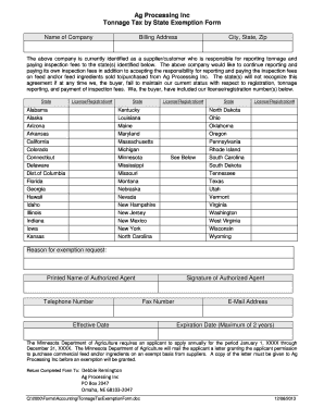 Tonnage Tax by State Exemption Form