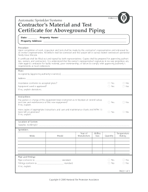 Above Ground Test Certificate  Form