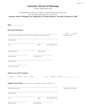 Student Application Form Lancaster School of Massage