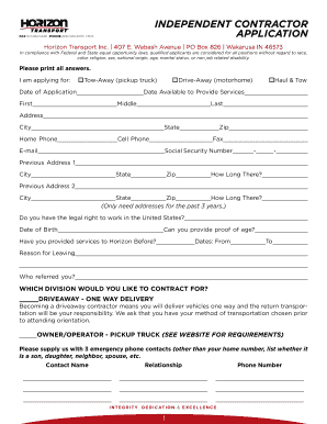 Horizon Transport Application  Form