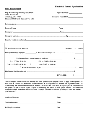 Electrical Permit Application the City of Twinsburg  Form