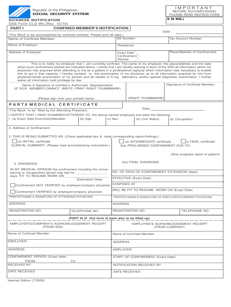  Sss Sickness Notification Form 1974-2024