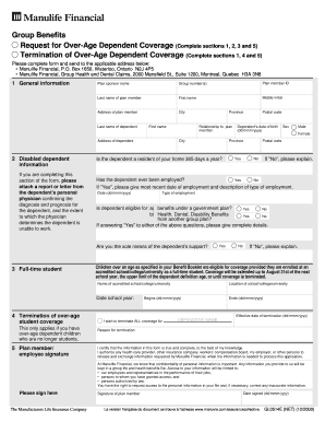 Manulife Overage Student  Form