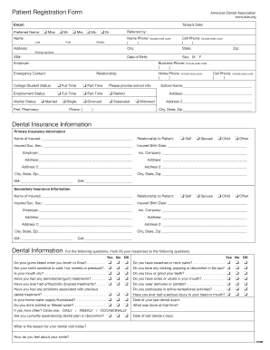 Patient Registration Form Dental Insurance First State Dental