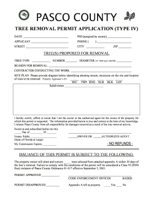 Pasco County Tree Ordinance  Form